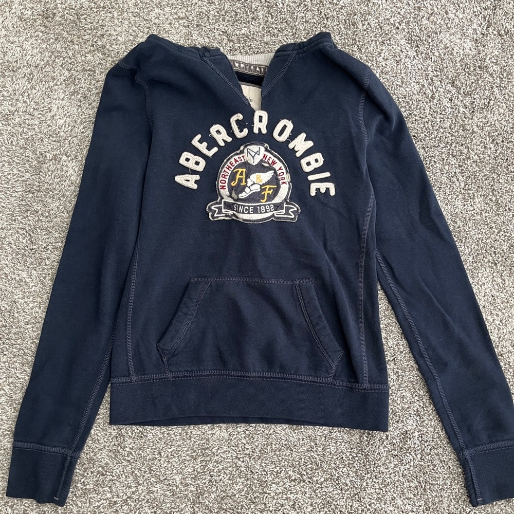 Abercrombie & Fitch Navy Blue Distressed Pullover Hoodie